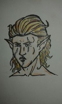Este es uno de los primeros dibujos que realicé sobre cierto elfo gladiador.